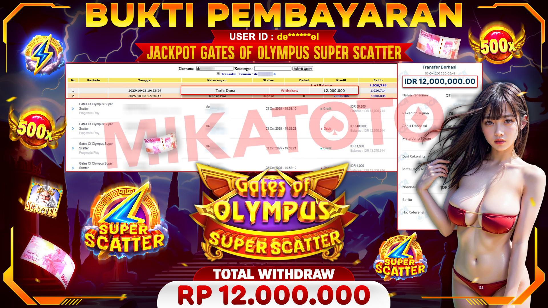 🏆 SELAMAT KEPADA PEMENANG JACKPOT DI Gates Of Olympus Super Scatter - Pragmatic Play 12,000,000🏆