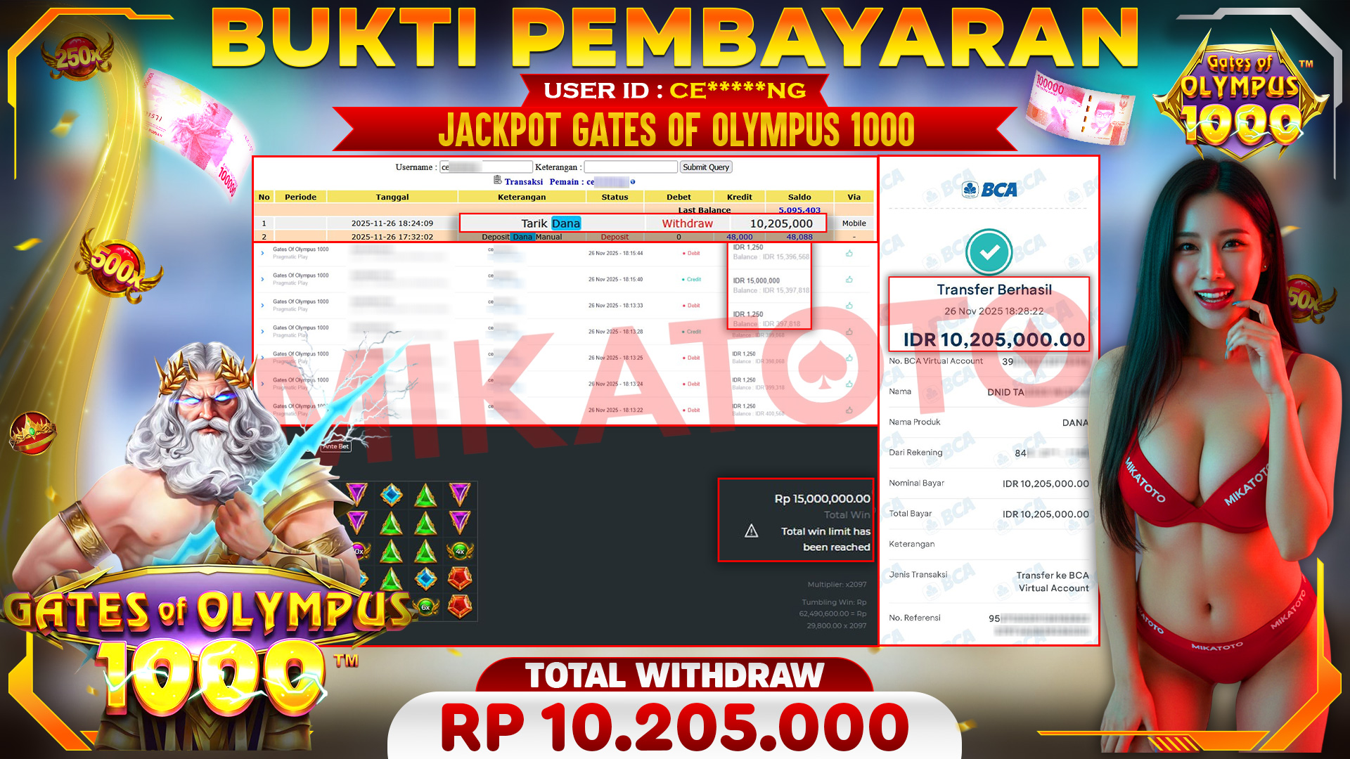 SELAMAT KEPADA PEMENANG JACKPOT DI Gates Of Olympus 1000 - Pragmatic Play 10,205,000🏆