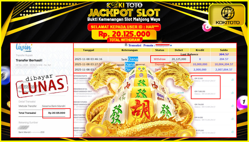 KOKITOTO JACKPOT SLOT Mahjong Ways  Rp. 20.125.000 ,- LUNAS