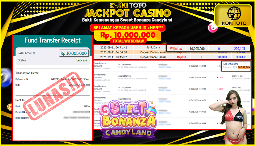KOKITOTO JACKPOT CASINO Sweet Bonanza CandyLand  Rp. 10.000.000 ,- LUNAS