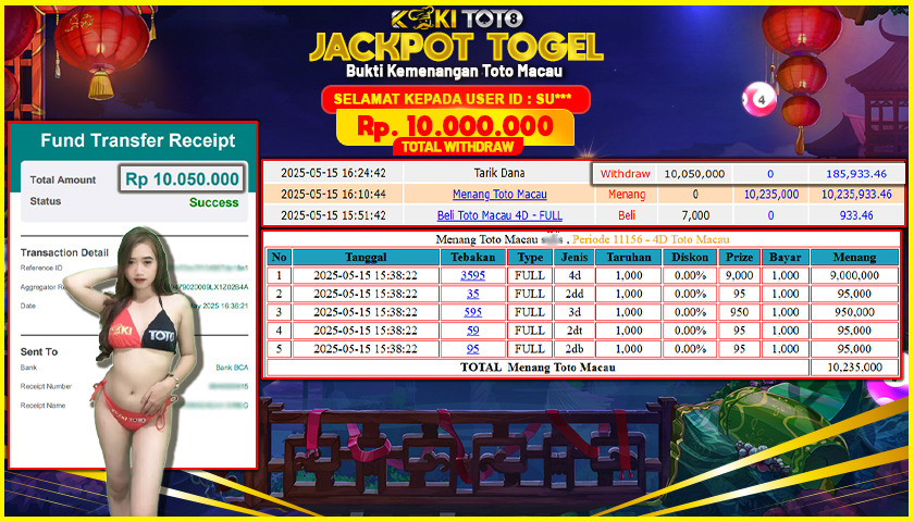 KOKITOTO JACKPOT TOGEL Toto Macau 4D Rp. 10.000.000 ,- LUNAS