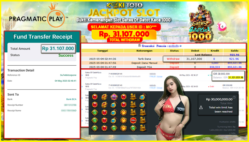 KOKITOTO JACKPOT SLOT Gates Of Gatot Kaca 1000  Rp. 31.107.000 ,- LUNAS