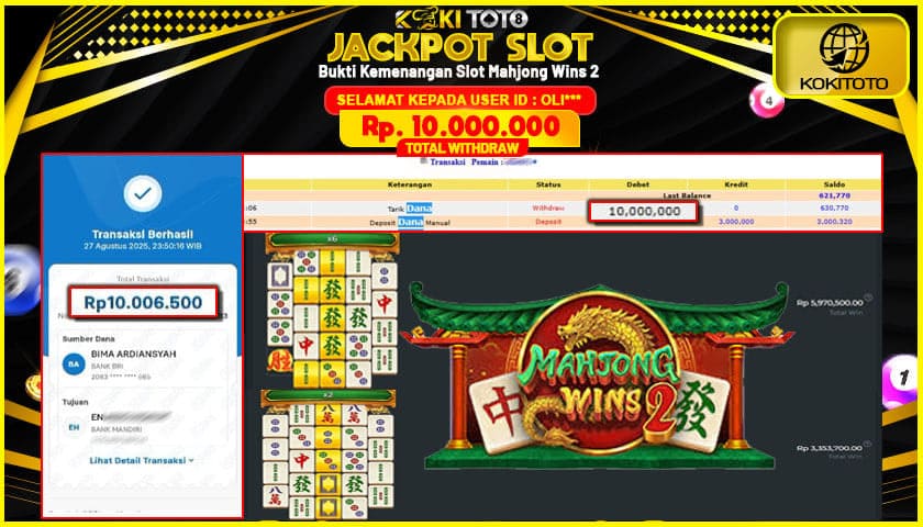 KOKITOTO JACKPOT SLOT Mahjong Wins 2  Rp. 10.000.000 ,- LUNAS