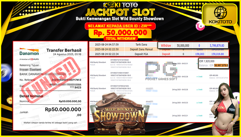 KOKITOTO JACKPOT SLOT Wild Bounty Showdown Rp. 50.000.000 ,- LUNAS