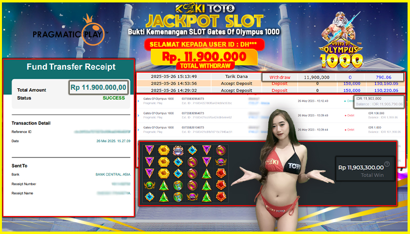 KOKITOTO JACKPOT SLOT Gates Of Olympus 1000  Rp. 11.900.000 ,- LUNAS