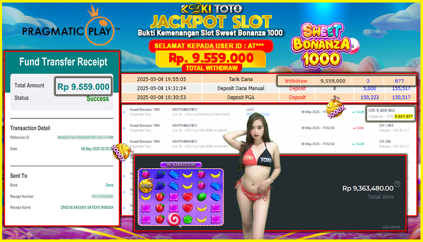 KOKITOTO JACKPOT SLOT Sweet Bonanza 1000  Rp. 9.559.000 ,- LUNAS